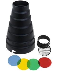 Fotodiox Snoot Kit with 20 Degree Grid and 5 Gel Filters Compatible with Elinchrom Mount Studio Flash and LED Lights