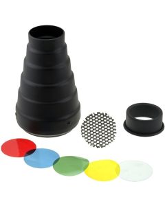 Fotodiox Snoot Kit with 20 Degree Grid and 5 Gel Filters Compatible with Balcar Mount Studio Flash and LED Lights