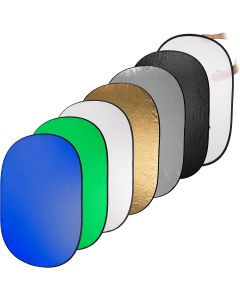 Fotodiox 48x72 7-in-1 Oval Reflector Pro, Premium Grade Collapsible Disc, Soft Silver/Gold/Black/White/Diffuser Plus Chromakey Green and Blue